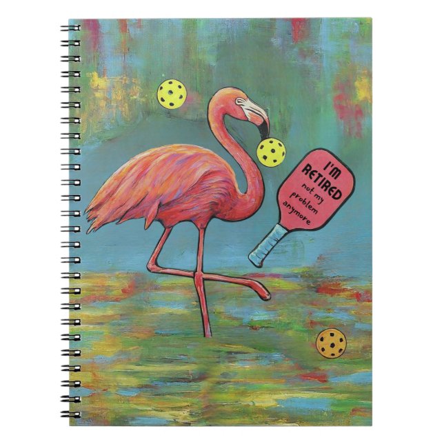 Retired Flamingo Playing Pickleball Watercolor Notebook (Front)