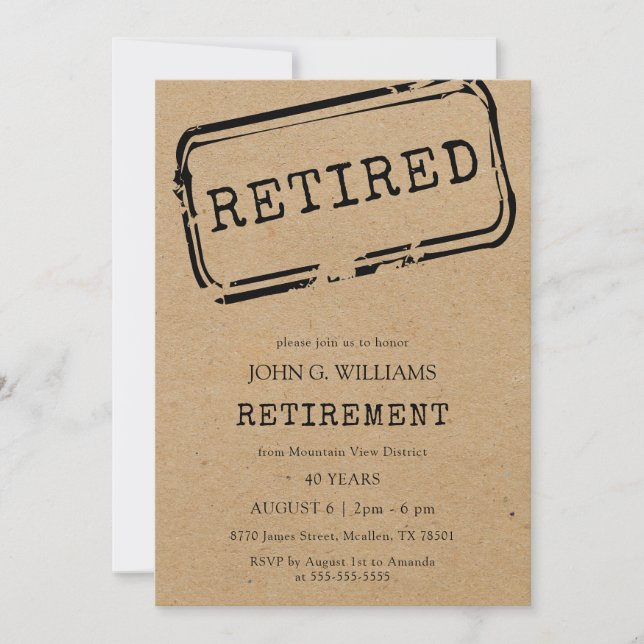Retired Funny Kraft Retirement Invitation (Front)