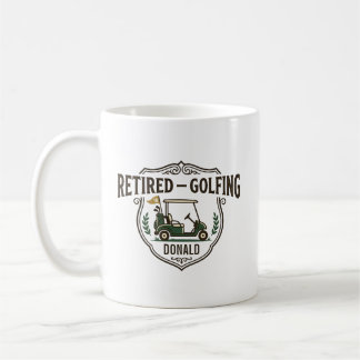 Retired Golfing Golf Cart Crest Personalised Coffee Mug
