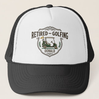 Retired Golfing Golf Cart Crest Personalised Trucker Hat