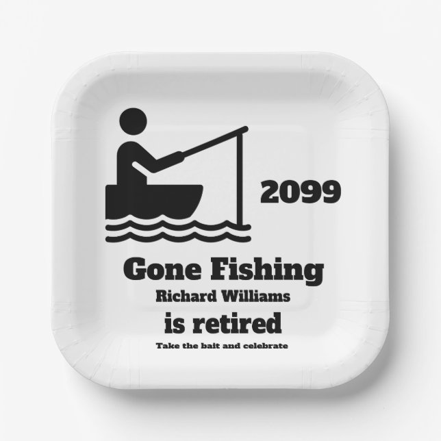 Retired Gone Fishing Modern Minimalist Retirement Paper Plate (Front)