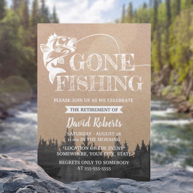 Retired Gone Fishing Rustic Kraft Retirement Invitation (Creator Uploaded)