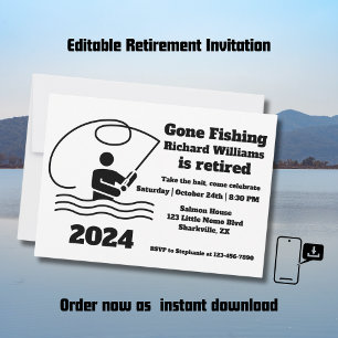 Retired Gone Fishing Standing Fisherman Retirement Invitation