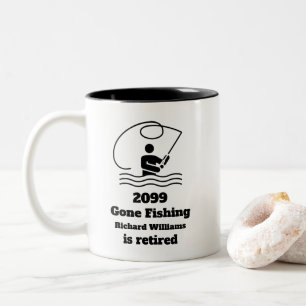 Retired Gone Fishing Standing Fisherman Retirement Two-Tone Coffee Mug