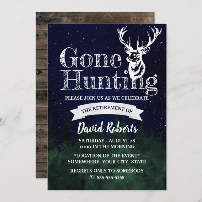 Retired Gone Hunting Starry Night Retirement Invitation (Front/Back)