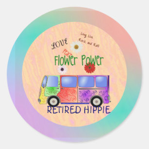 Retired Hippie, groovy design, framed Classic Round Sticker