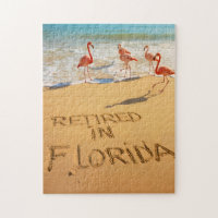Retired in Florida Flamingos on Tropical Beach