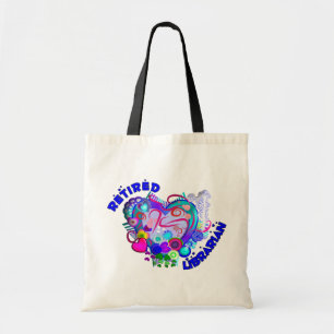 Retired Librarian Artsy Retro Blue Heart Tote Bag
