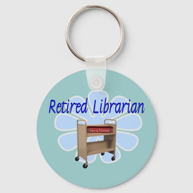 retired Librarian Book Cart Design Key Ring (Front)