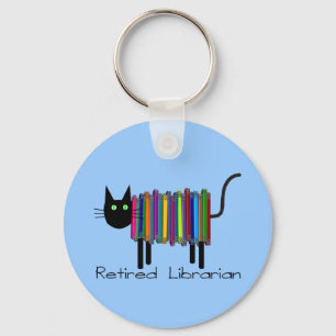 Retired Librarian Book Cat Gifts Key Ring