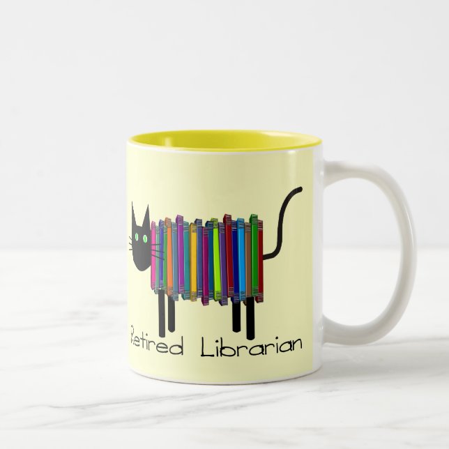 Retired Librarian Book Cat Gifts Two-Tone Coffee Mug (Right)