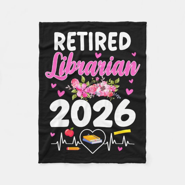 Retired librarian est 2026 school librarian fleece blanket (Front)