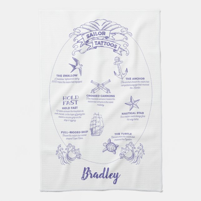 Retired Mariner and Sailor Tattoo Meanings Tea Towel (Vertical)