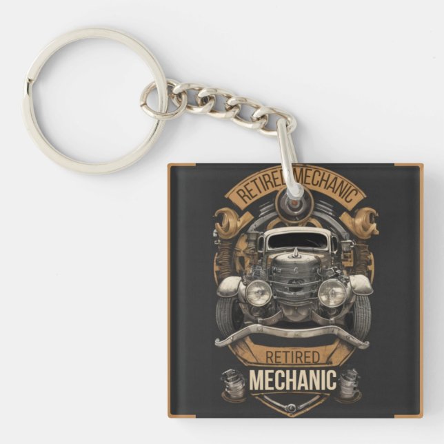Retired Mechanic  Key Ring (Front)