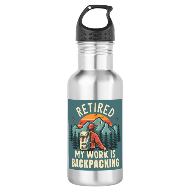 Retired My Work Is Backpacking 532 Ml Water Bottle (Front)