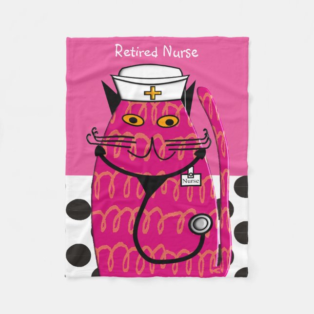 Retired Nurse Cat Fleece Blanket Pink (Front)
