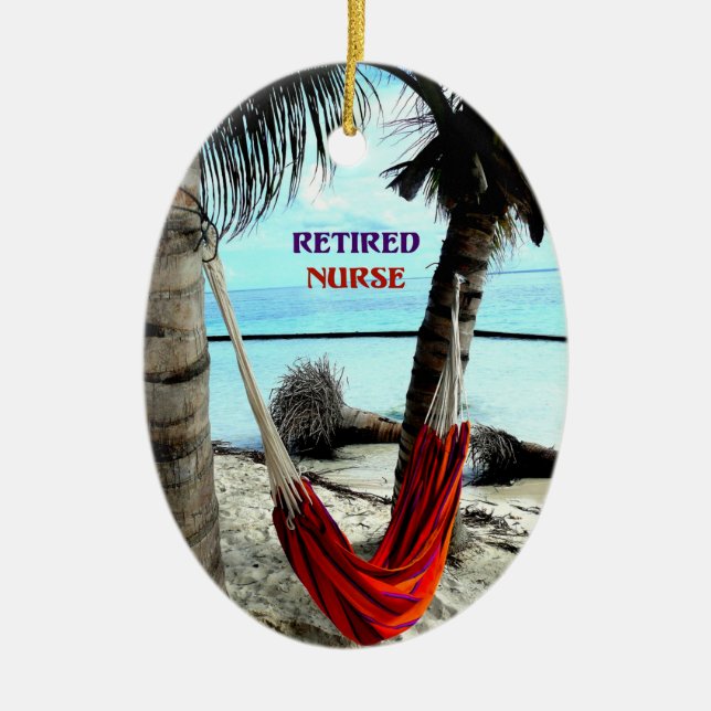Retired Nurse - Hammock at the Beach Ceramic Tree Decoration (Front)