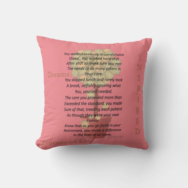 Retired Nurse Poem Pillow Salmon Pink (Front)