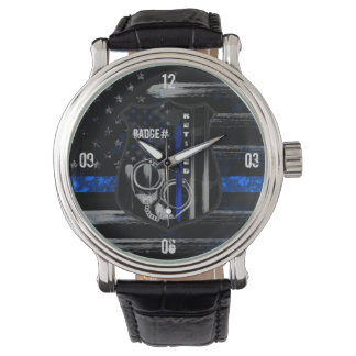 Retired Officer Blue Line Leather Watch