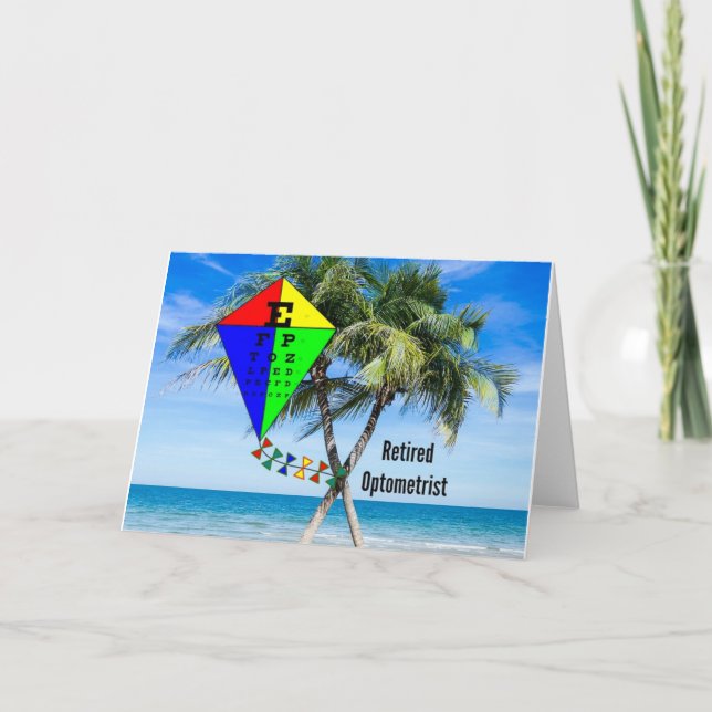 Retired Optometrist, Colourful Beach Design Card (Front)