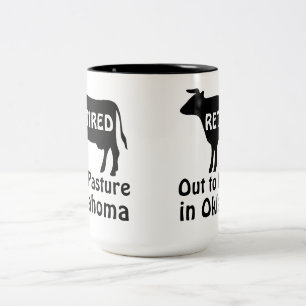 Retired Out to Pasture Oklahoma Funny Cow Two-Tone Coffee Mug