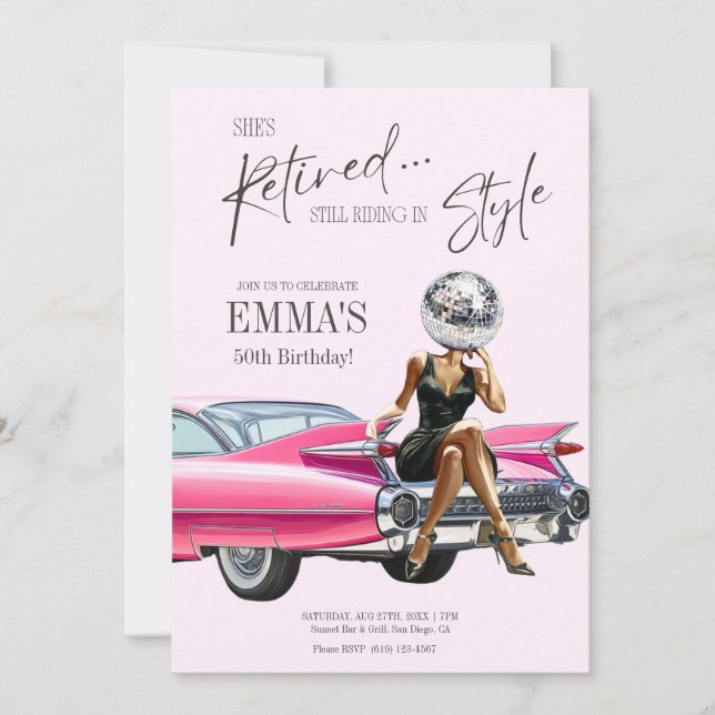 Retired Pink Cadillac Custom Invite (Front)