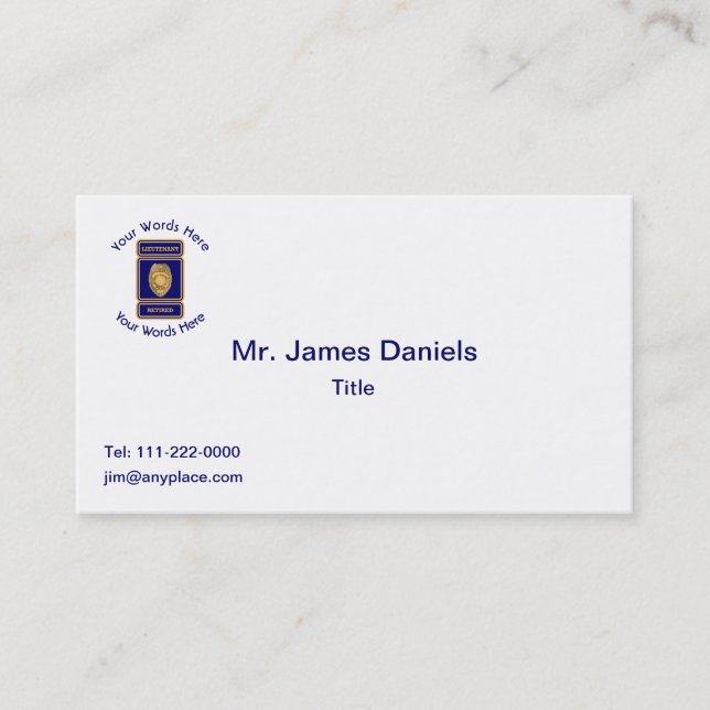 Retired Police Lieutenant Custom Shield Business Card (Front)