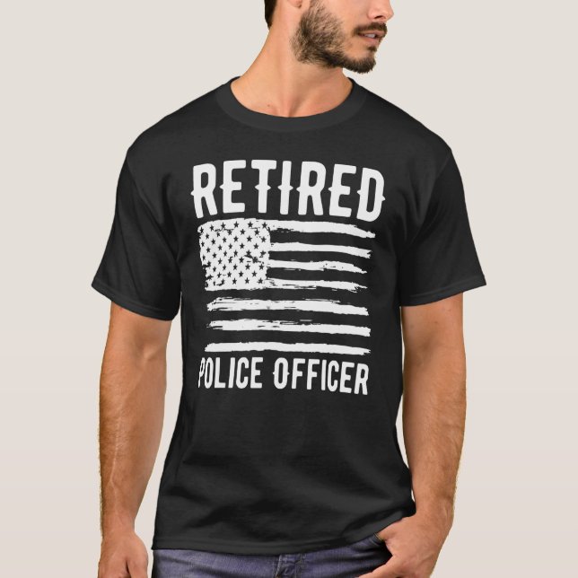 Retired Police Officer Profession American Flag T-Shirt (Front)