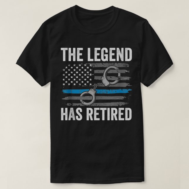 Retired Police Officer  Thin Blue Line Flag Retire T-Shirt (Design Front)