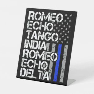 Retired Police Phonetic Code Thin Blue Line Pedestal Sign