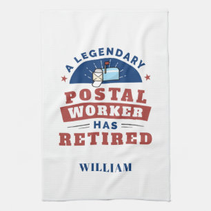 Retired Post Office Worker Typography Personalised Tea Towel