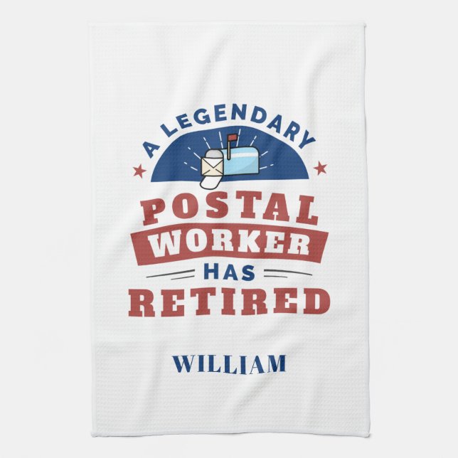 Retired Post Office Worker Typography Personalised Tea Towel (Vertical)