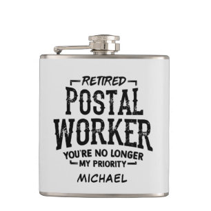 Retired Postal Worker Mailman Custom Retirement Hip Flask
