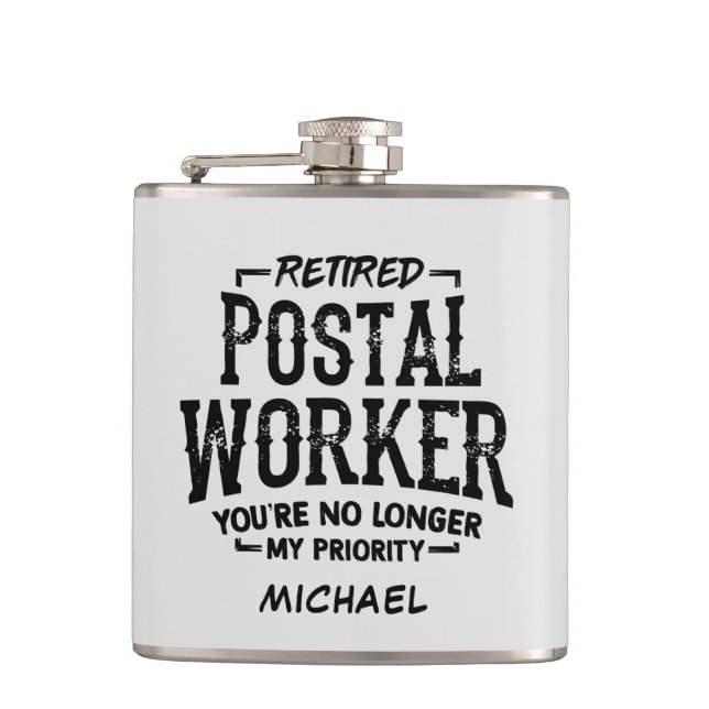 Retired Postal Worker Mailman Custom Retirement Hip Flask (Front)