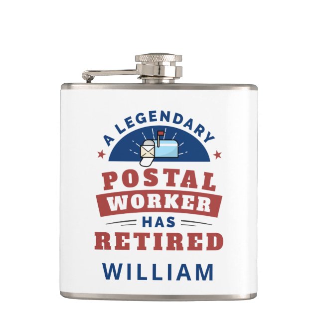Retired Postal Worker Mailman Retirement Funny Hip Flask (Front)