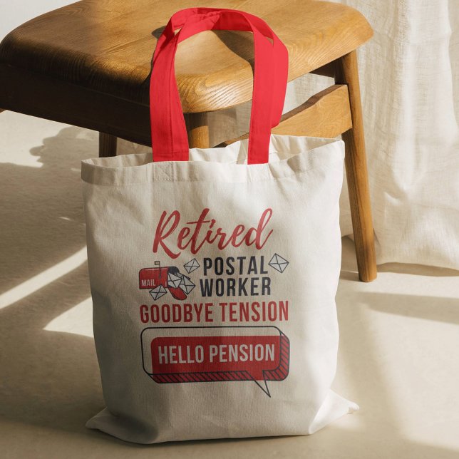 Retired Postal Worker Mailman Retirement Funny Tote Bag (Hello Pension Retired Postal Worker Red Handles Tote Bag)