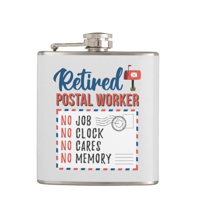 Retired Postal Worker Mailman Retirement Hip Flask (Front)