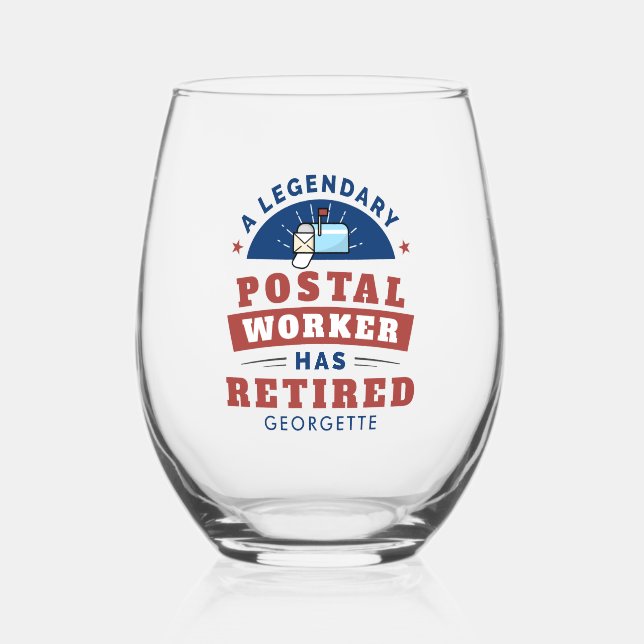 Retired Postal Worker Mailman Retirement Keepsake Stemless Wine Glass (Front)