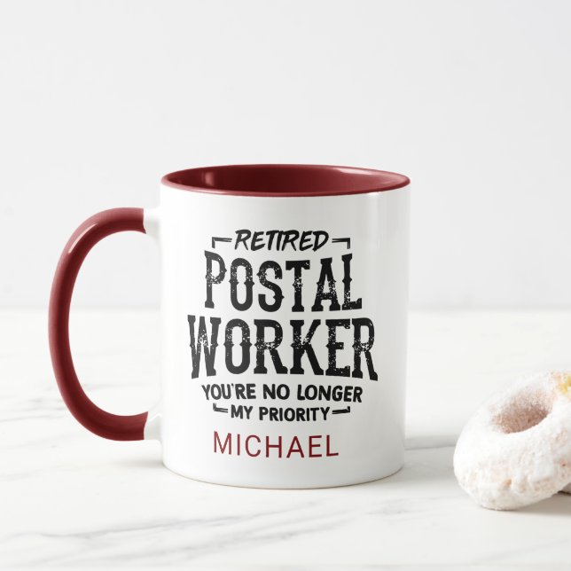 Retired Postal Worker Retirement Personalised Mug (With Donut)
