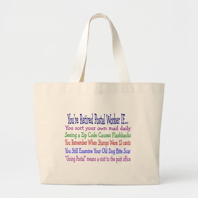 Retired Postal Worker Sayings T-Shirts & Gifts Large Tote Bag (Front)