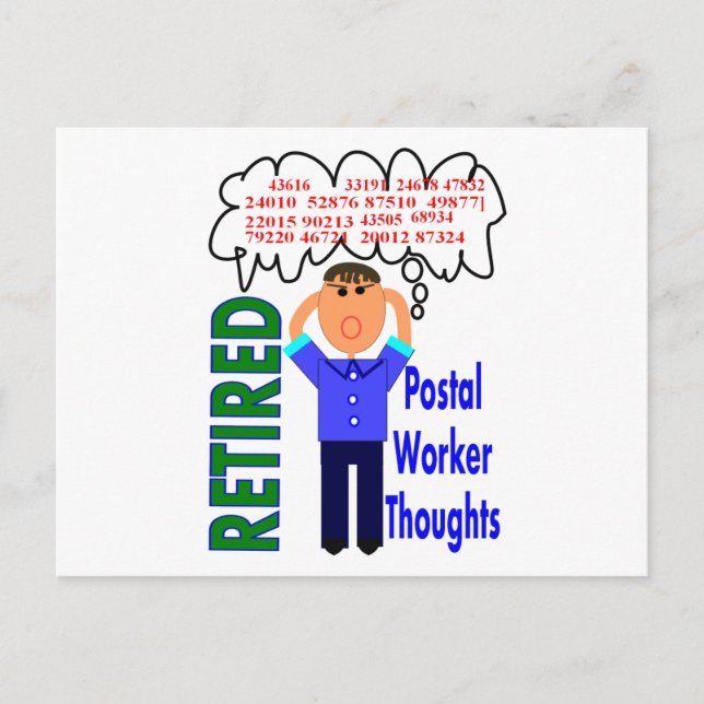 Retired Postal Worker "Thoughts" Funny Zip codes Postcard (Front)