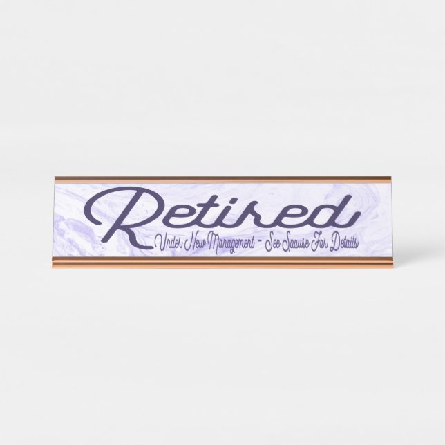 Retired Retirement New Management Purple Marble Desk Name Plate (Front)