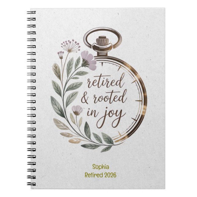 Retired & Rooted in Joy Personalized Name Year Notebook (Front)