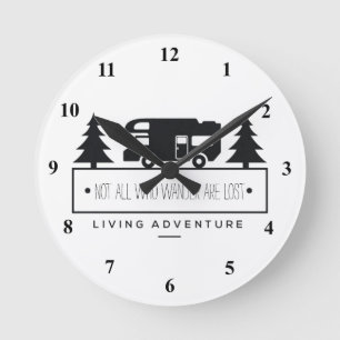 Retired RV Camping Travel Quote Wanderlust Round Clock