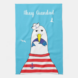 Retired Sailor Ex Mariner Seagull Character Tea Towel