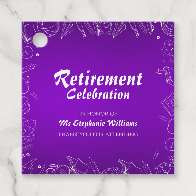 Retired Schoolteacher Celebration Party Favour Tags (Front)