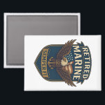 Retired Semper Fi Marine over eagle & flag Magnet<br><div class="desc">Retired Marine TEXT with bald eagle over an american flag and the motto: "Semper Fi" on a rectangular magnet</div>