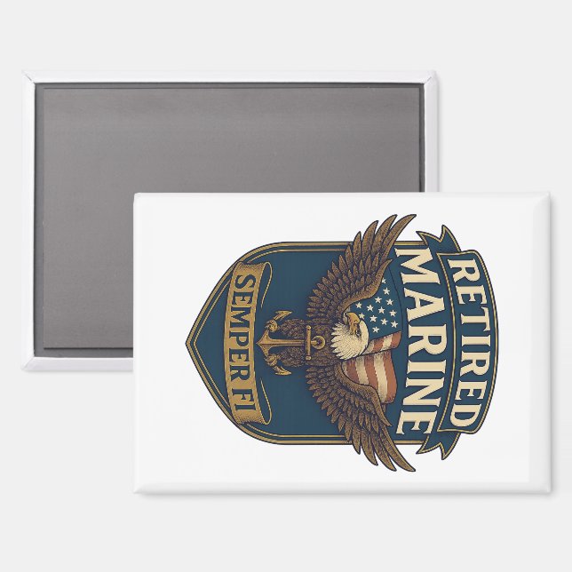 Retired Semper Fi Marine over eagle & flag Magnet (Front/Back)