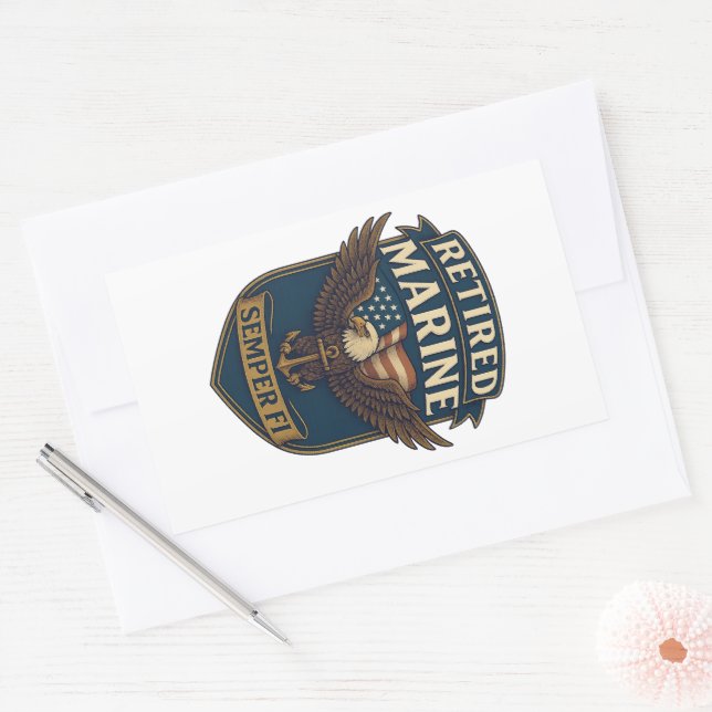 Retired Semper Fi Marine over eagle & flag Rectangular Sticker (Envelope)