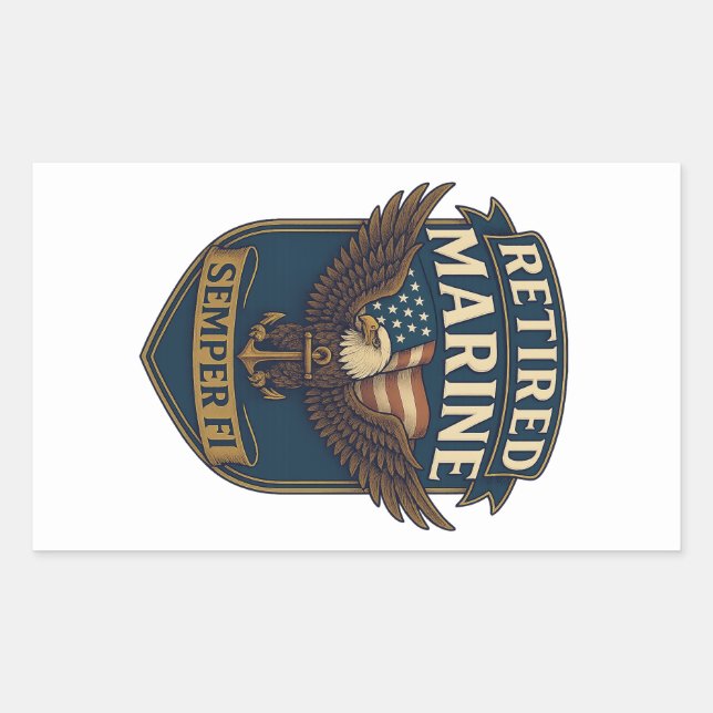 Retired Semper Fi Marine over eagle & flag Rectangular Sticker (Front)